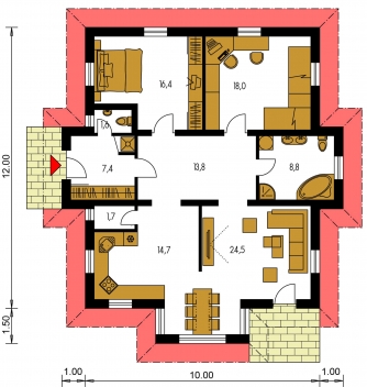 Image miroir | Plan de sol du rez-de-chaussée - BUNGALOW 7